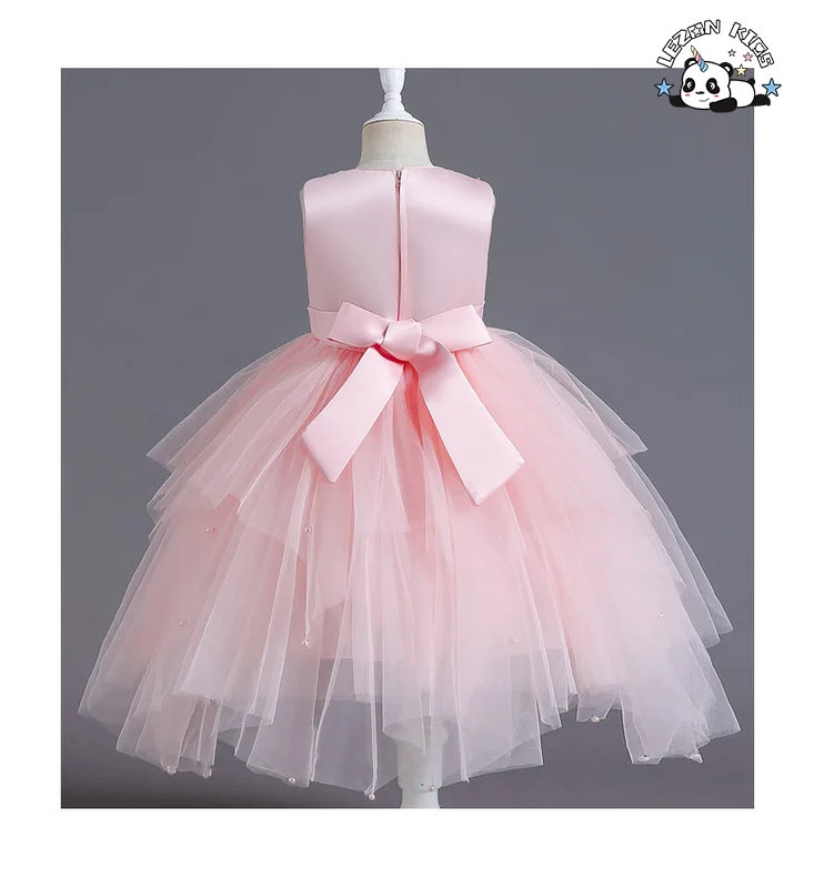 LEZONKIDS - Girls' Dress Sleeveless Skirt Irregular Short Dress Mesh Sequin Dress